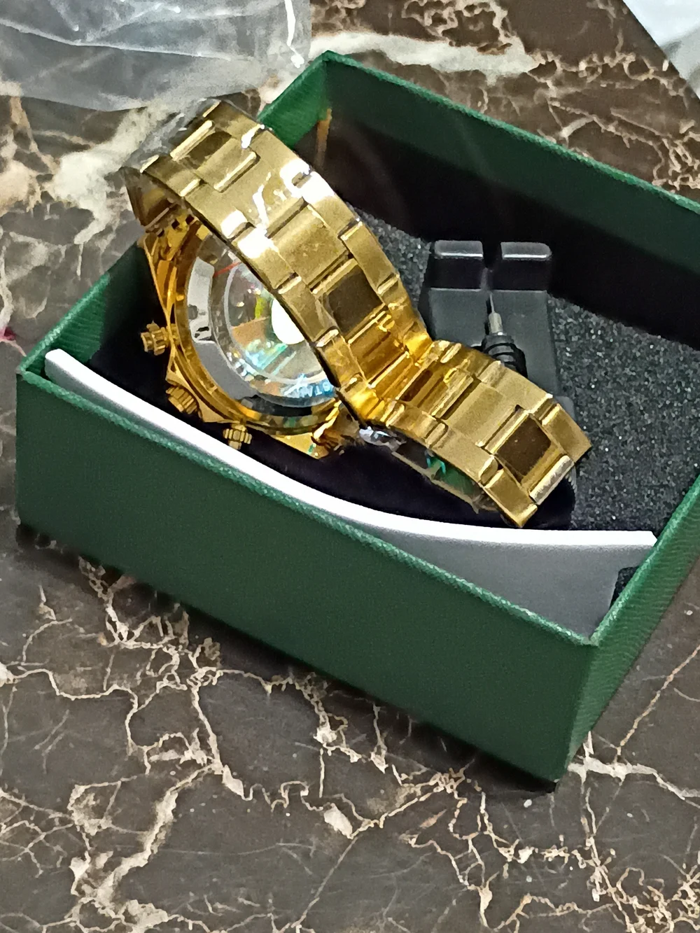 Men's Gold Crystal Luxury Chronograph Watch NEW W/Box!